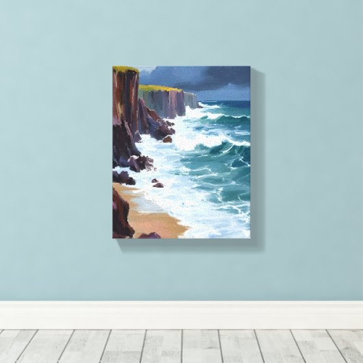Stormy Shore | Beach Ocean Waves Schilderij Canvas Afdruk (Insitu (Houten vloer))