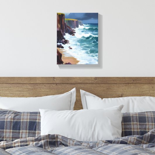 Stormy Shore | Beach Ocean Waves Schilderij Canvas Afdruk (Insitu (Slaapkamer))