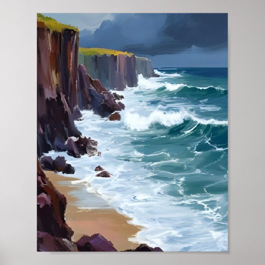 Stormy Shore | Beach Ocean Waves Schilderij Poster (Voorkant)