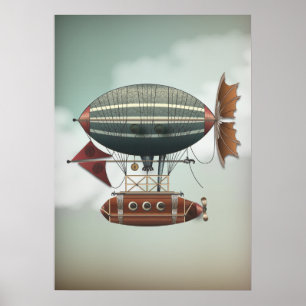 Stormy Skies Airship Aleutian Steampunkreizen Poster