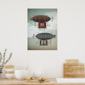 Stormy Skies Airship Noir & Rouge Steampunk Travel Poster (Keuken)