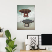 Stormy Skies Airship Noir & Rouge Steampunk Travel Poster (Thuiskantoor)