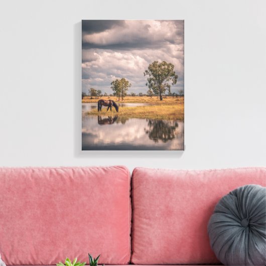 Stormy Sky Horse Pond Reflection Art Canvas Afdruk (Insitu (Woonkamer))