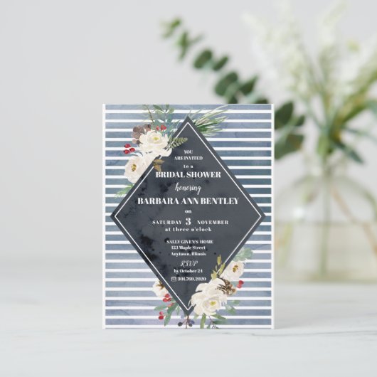 Stormy Stripes en Witte Waterverf Rozen Briefkaart (Staand voorkant)