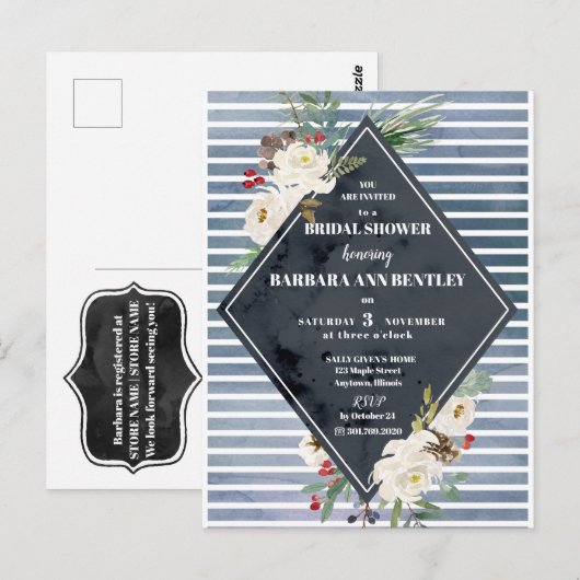 Stormy Stripes en Witte Waterverf Rozen Briefkaart (Voorkant / Achterkant)