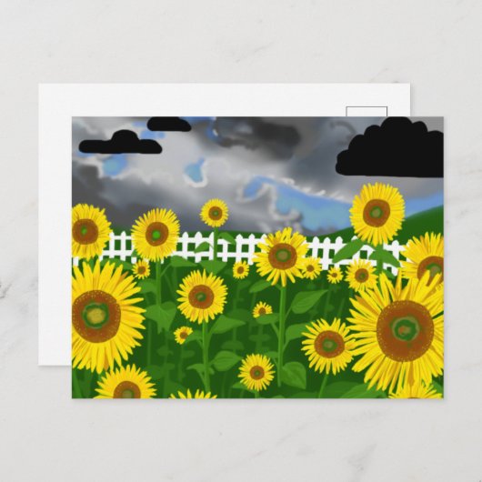 Stormy Sunflower met White Picket Fence Briefkaart (Voorkant / Achterkant)