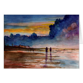 Stormy Sunset Beach Combing Waterverf Seascape