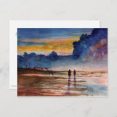 Stormy Sunset Beach Combing Waterverf Seascape Briefkaart (Voorkant / Achterkant)