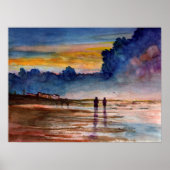 Stormy Sunset Beach Combing Waterverf Seascape Poster (Voorkant)