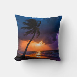  Stormy Sunset Beach Pillow Dramatic Lone Palm Kussen