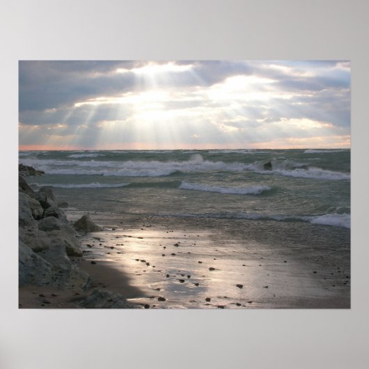 Stormy Sunset Over Lake Michigan Poster (Voorkant)