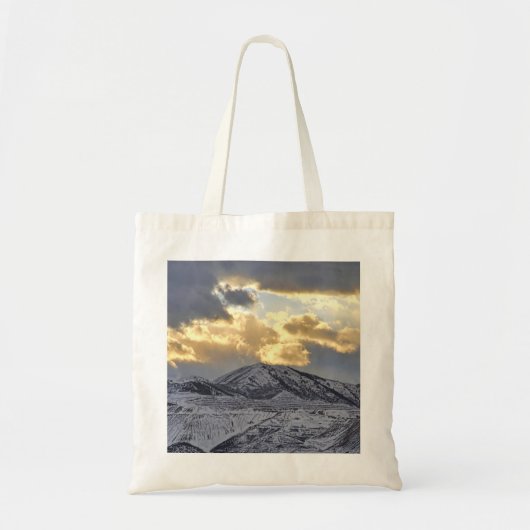 Stormy Sunset over Snow Capped Mountains Tote Bag (Voorkant)