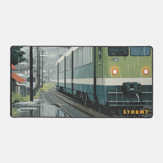 Stormy Tracks: Stedelijke Regenlijn Bureaumat (Voorkant)
