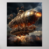 Stormy Voyage: Epic Steampunk Zeppelin Poster (Voorkant)