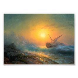 Stormy Zee in de Sunset, Aivazovsky Foto Afdruk