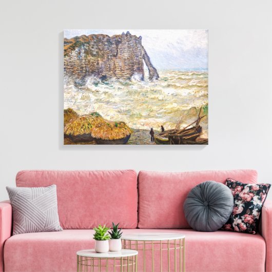 Stormy Zee in É tretat | Monet | Canvas Afdruk (Insitu (Woonkamer))