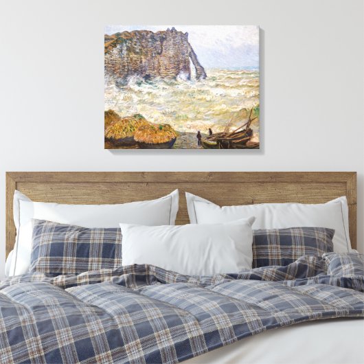 Stormy Zee in É tretat | Monet | Canvas Afdruk (Insitu (Slaapkamer))