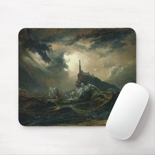 Stormy zee met vuurtoren muismat (Met muis)