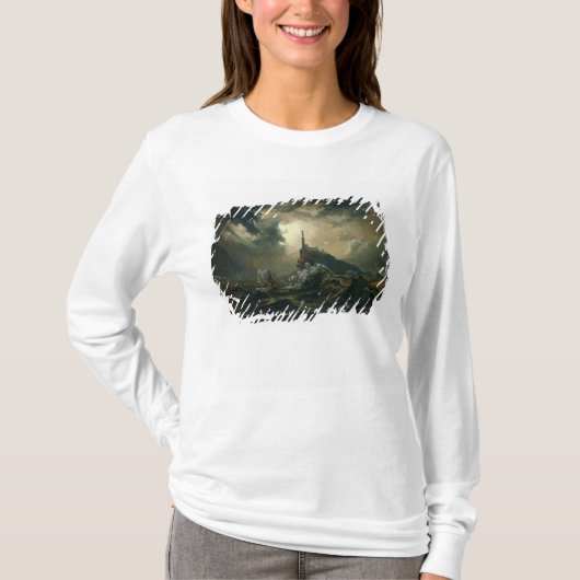 Stormy zee met vuurtoren t-shirt (Voorkant)