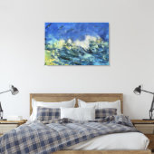 Stormy Zee met zeegarens in blauw en geel Canvas Afdruk (Insitu (Slaapkamer))