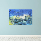 Stormy Zee met zeegarens in blauw en geel Canvas Afdruk (Insitu (Houten vloer))