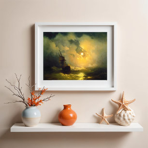 Stormy zee 's nachts, Aivazovsky Foto Afdruk