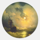 Stormy zee 's nachts, Aivazovsky Ronde Sticker (Voorkant)