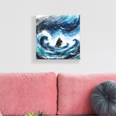Stormy Zeeen Abstracte scheepsmuur kunst - Navy & Canvas Afdruk (Insitu (Woonkamer))