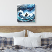 Stormy Zeeen Abstracte scheepsmuur kunst - Navy & Canvas Afdruk (Insitu (Slaapkamer))