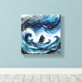 Stormy Zeeen Abstracte scheepsmuur kunst - Navy & Canvas Afdruk (Insitu (Houten vloer))