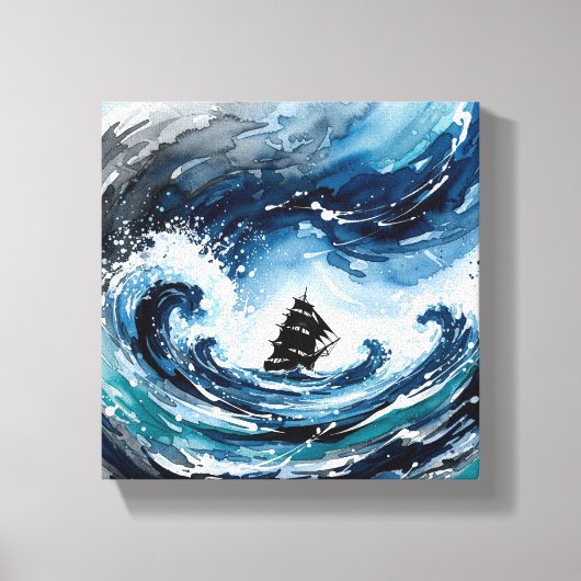 Stormy Zeeen Abstracte scheepsmuur kunst - Navy & Canvas Afdruk (Voorkant)