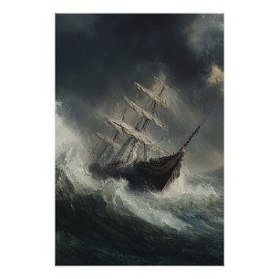 Stormy Zeeen Sailboat Painting Poster