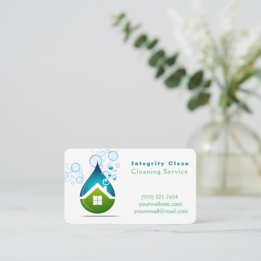 Stortbuien voor reinigingswater visitekaartje (Staand voorkant)