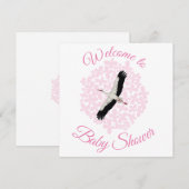 Stortel en roze bloemen Welkom in Baby shower Feestdagenkaart (Voorkant / Achterkant)