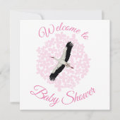 Stortel en roze bloemen Welkom in Baby shower Feestdagenkaart (Voorkant)