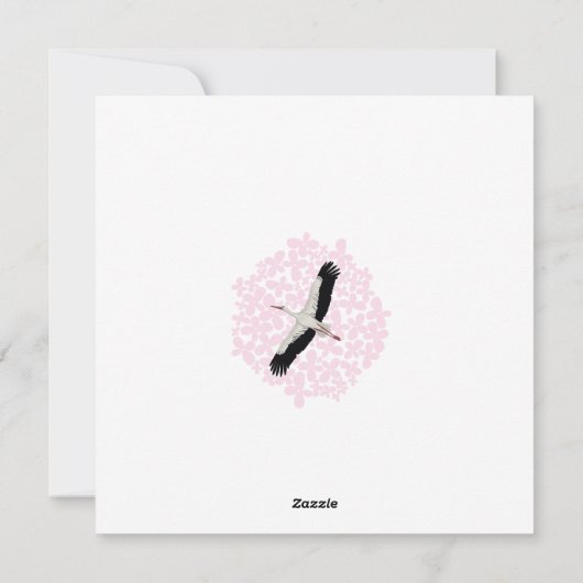 Stortel en roze bloemen Welkom in Baby shower Feestdagenkaart (Achterkant)