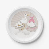 Stortel + wolken met roze bundel Baby shower Papieren Bordje (Voorkant)