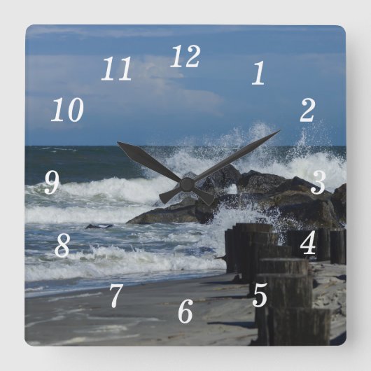 Stortende golven bij een muur-klok vierkante klok (Voorkant)