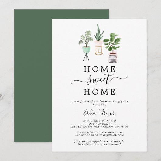 Stortende Planten Home Sweet Home Housewarming Par Kaart (Voorkant / Achterkant)