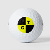 Stortproef dummy zwart-geel aangepast monogram golfballen (Voorkant)