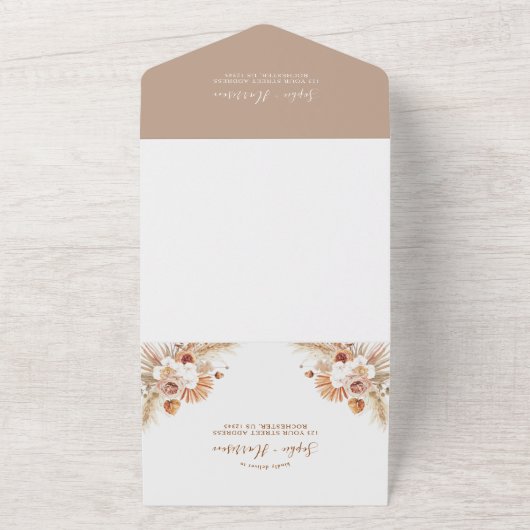 Stortstaartroep Boho Pampas Grass Wedding All In One Uitnodiging (Buitenkant)