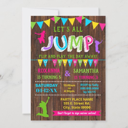 Stortverjaardagstrampoline gecombineerd roze feest kaart (Voorkant)