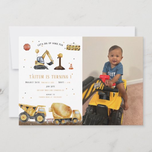 Stortwagen & Digger | Kinder bouwjaar Kaart (Voorkant)