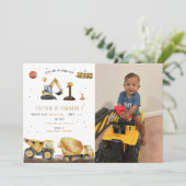 Stortwagen & Digger | Kinder bouwjaar Kaart (Staand voorkant)