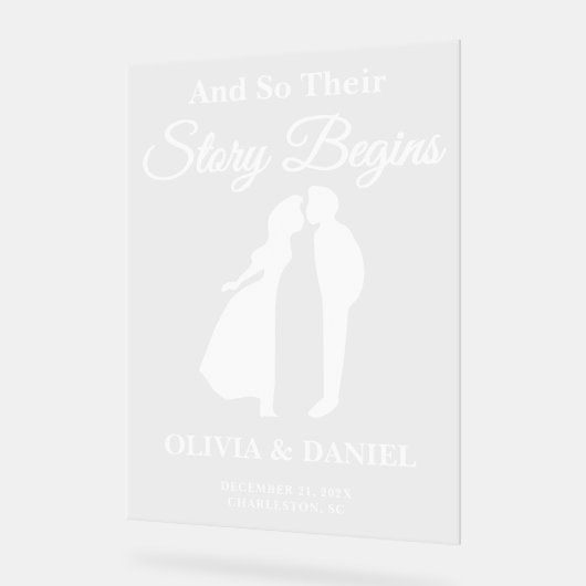 Story Begint Bewerkbare bruiloft Welkom Acryl Bord (Hoek)