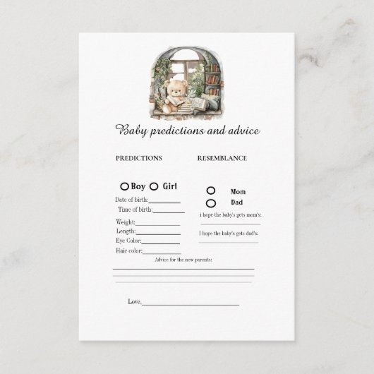 Story Book baby voorspelling Baby shower spel Kaar Advieskaart (Voorkant)