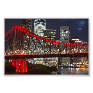 Story bridge Brisbane city skyline Australia dusk Foto Afdruk