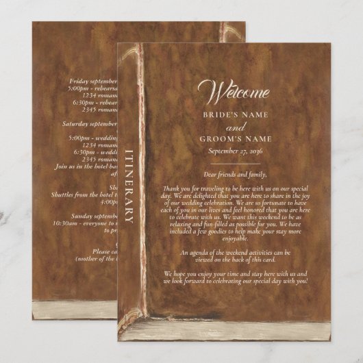 Story Fairytale Library Book Wedding Itinerary Programmakaart (Voorkant / Achterkant)