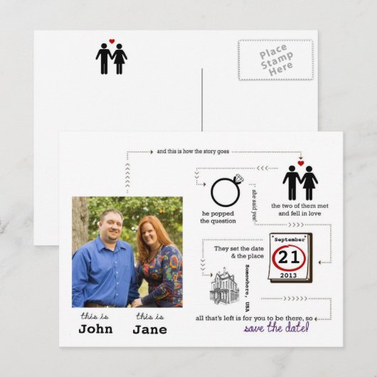 story save-the-date aankondigingskaart (Voorkant / Achterkant)