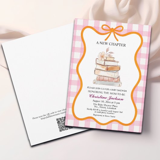 Storybook 'A New Chapter' QR Code Baby Shower Kaart